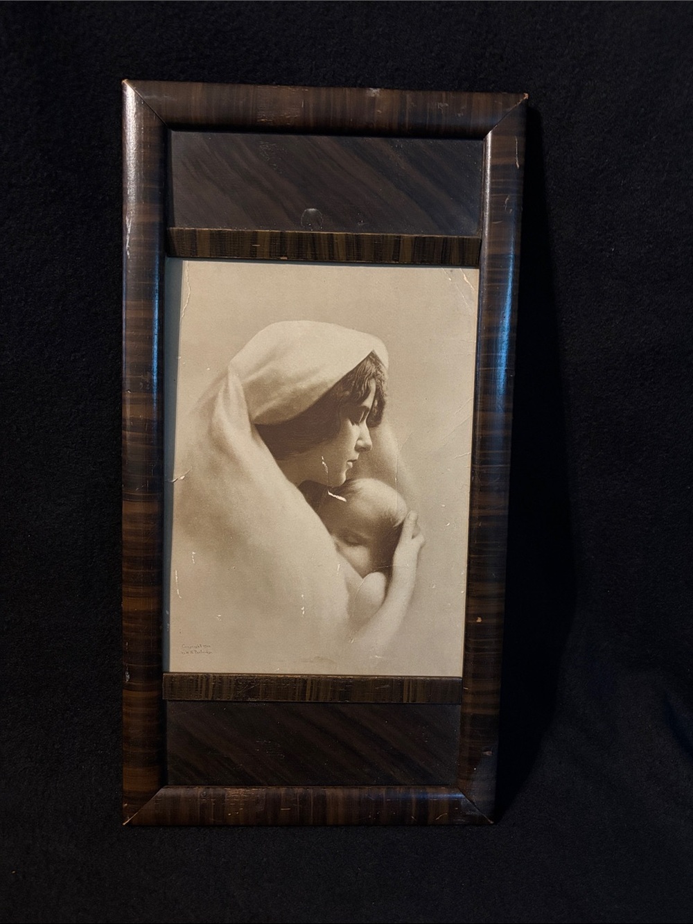 Antique 1900 Art Deco MADONNA MOTHER CHILD Print W H Partridge in Frame vintage